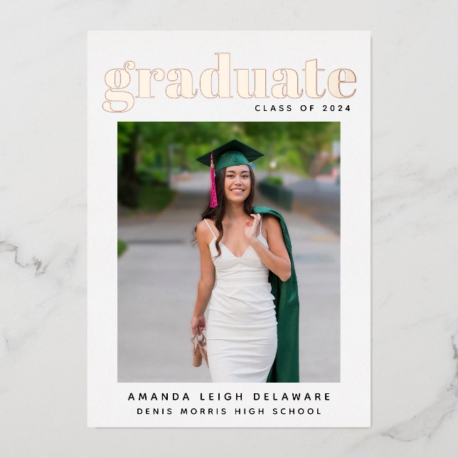 Elegant Modern Graduation Photo Rose Gold (Front)
