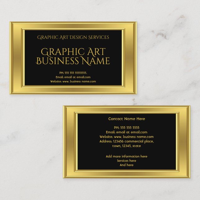 Elegant Modern Graphic Art Design Gold Black Business Card (Front/Back)