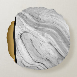 Elegant Modern Gray White Black Marble Pattern  Round Cushion