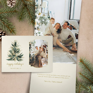 Elegant Modern Green and Gold Christmas Tree Photo Tri-Fold Holiday Card
