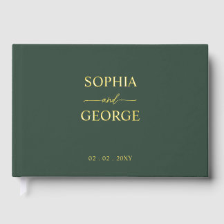 Elegant Modern Green and Gold Wedding Guest Book