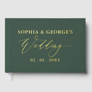 Elegant Modern Green and Gold Wedding Guest Book