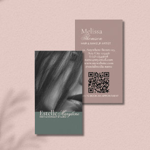 Elegant Modern Green Brown Photo Hair Studio Business Card