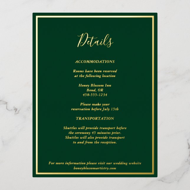 Elegant Modern Green Gold Details Enclosure Card (Front)