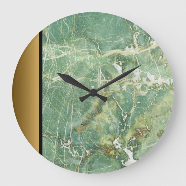 Elegant Modern Green Gold Marble Stone Pattern  Large Clock (Front)