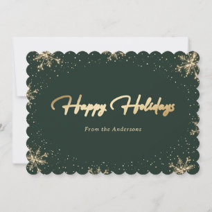 Elegant Modern Green Gold Snowflake Holiday Card