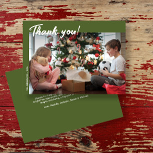 Elegant Modern Green Holiday Photo Thank You Card
