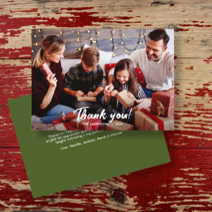 Elegant Modern Green Holiday Photo Thank You Card