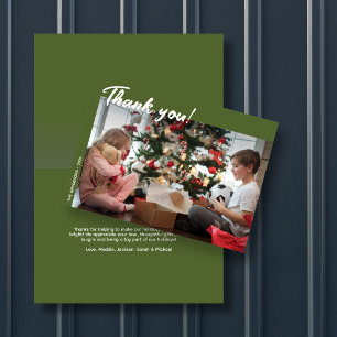 Elegant Modern Green Holiday Photo Thank You Card