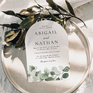 Elegant Modern Green Leaf Wedding Arch Invitation