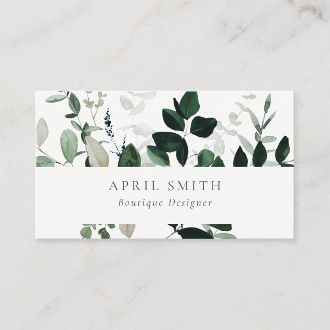 Elegant Modern Green Leafy Tropical Foliage Fern Business Card (Front)