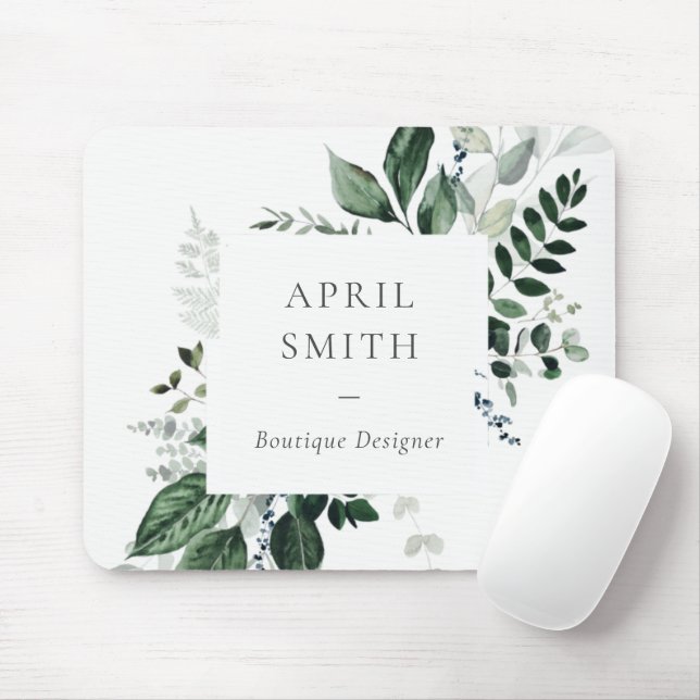 Elegant Modern Green Leafy Tropical Foliage Fern Mouse Mat (With Mouse)
