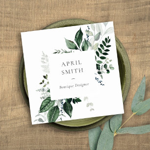 Elegant Modern Green Leafy Tropical Foliage Fern Square Business Card