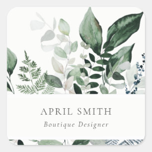 Elegant Modern Green Leafy Tropical Foliage Fern Square Sticker