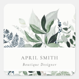 Elegant Modern Green Leafy Tropical Foliage Fern Square Sticker