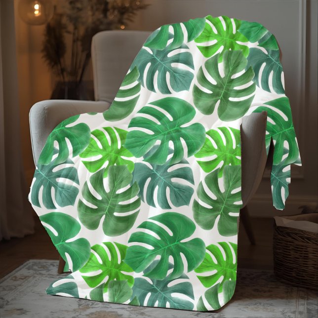 Elegant Modern Green Palm Leaves Fleece Blanket (Elegant Modern Green Palm Leaves Fleece Blanket)