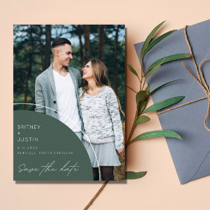 Elegant Modern Green Photo Wedding Save The Date
