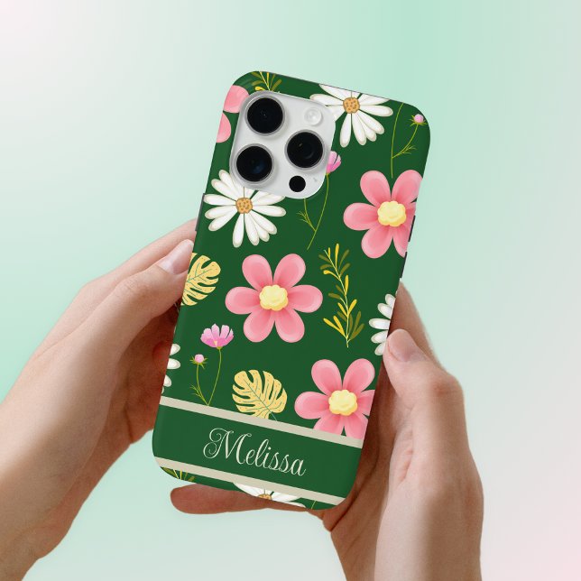 Elegant Modern Green Pink Floral Case-Mate iPhone Case (Creator Uploaded)