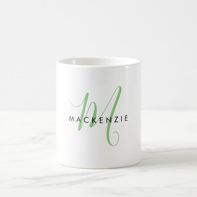 Elegant Modern Green Script Monogram Coffee Mug (Center)
