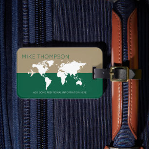 Elegant Modern green worldmap travel Luggage Tag