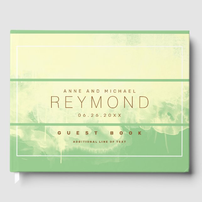 elegant modern green yellow wedding guest-book guest book (Front)