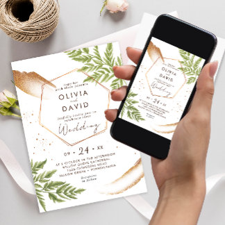 Elegant Modern Greenery and Gold Wedding  Invitation