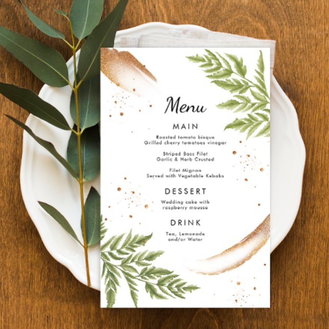 Elegant Modern Greenery and Gold Wedding Menu (Creator Uploaded)