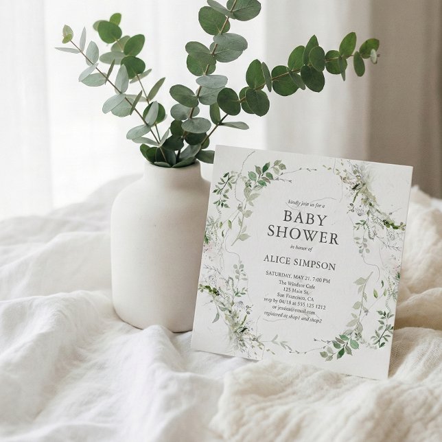 Elegant Modern Greenery Baby Shower Invitation (Creator Uploaded)