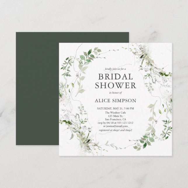 Elegant Modern Greenery Bridal Shower Invitation (Front/Back)