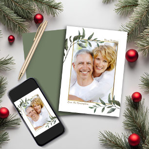 Elegant Modern Greenery Christmas Holiday Photo Card