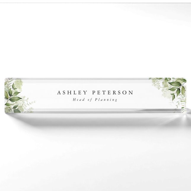 Elegant Modern Greenery Floral Nameplate (Front)