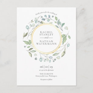 Elegant Modern Greenery Garland Gold Wedding Invitation Postcard