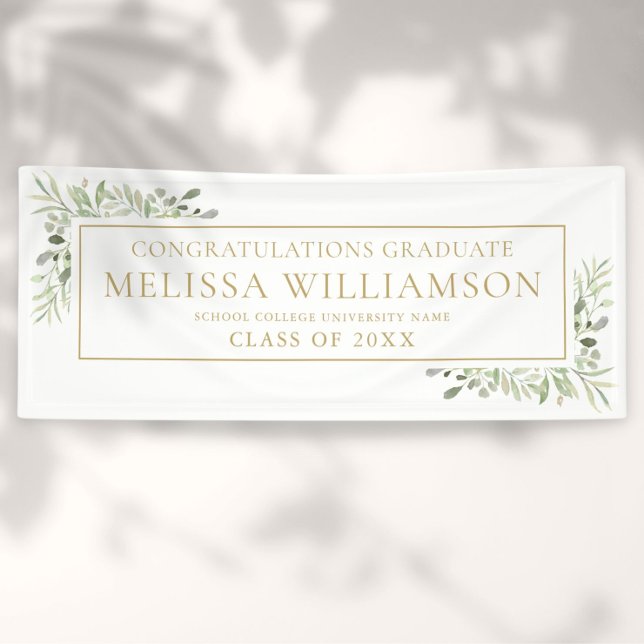Elegant Modern Greenery Gold Graduation Banner (Creator Uploaded)