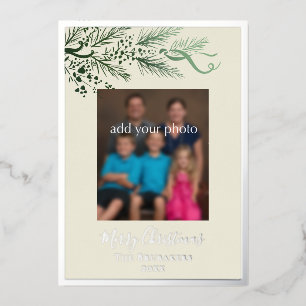 Elegant Modern Greenery John 3:16 Photo Christmas Foil Holiday Card