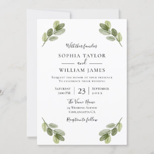 Elegant Modern Greenery Leaves Spring Wedding Invitation