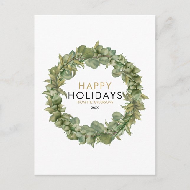 Elegant Modern Greenery Wreath Christmas Happy Holiday Postcard (Front)
