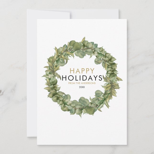 Elegant Modern Greenery Wreath Christmas Holiday Card (Front)