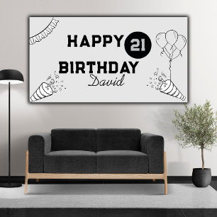 Elegant Modern Grey and Black Happy 21st birthday  Banner