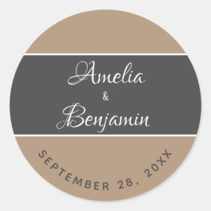 Elegant Modern Grey Beige Typography Wedding Classic Round Sticker