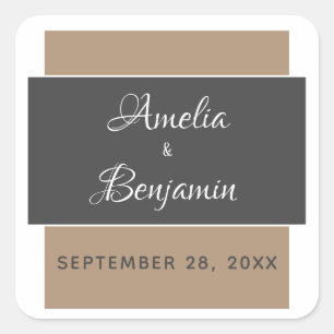 Elegant Modern Grey Beige Typography Wedding Square Sticker