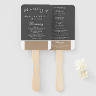 Elegant Modern Grey Beige Wedding Program Hand Fan