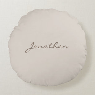 Elegant Modern Grey Brown Trendy Name Script Plain Round Cushion