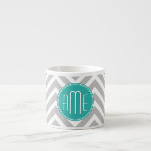 Elegant Modern Grey Chevron and Mint Monogram Espresso Cup