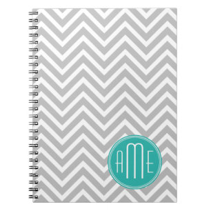 Elegant Modern Grey Chevron and Mint Monogram Notebook