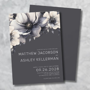 Elegant Modern Grey Floral Wedding Invitation