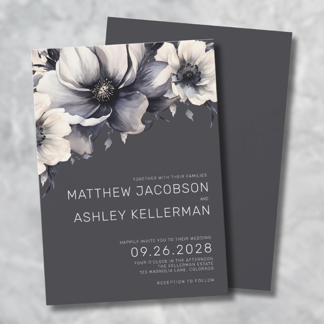 Elegant Modern Grey Floral Wedding Invitation (Elegant Modern Gray Floral Wedding Invitation)