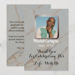 Elegant Modern Grey Marble Memorial Photo Thank You Card