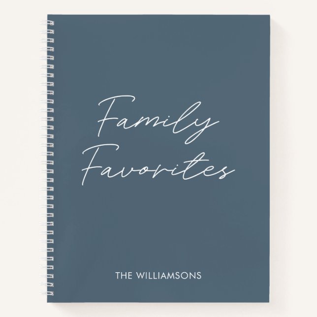 Elegant Modern Grey Script Cooking Family Recipe Notebook (Front)