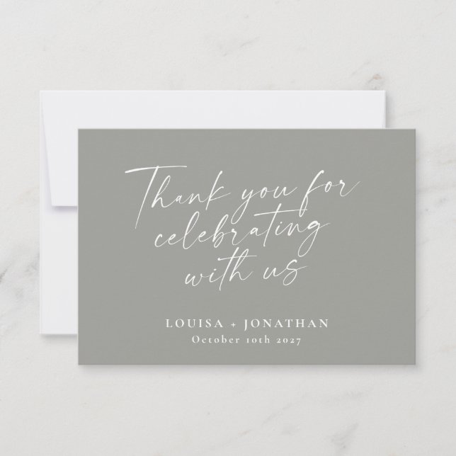 Elegant Modern Grey Script Custom Wedding Couple Thank You Card (Front)