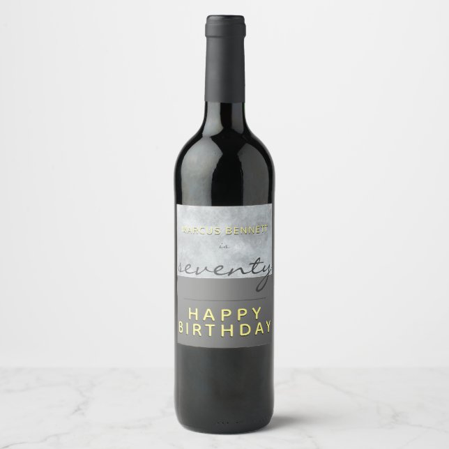 Elegant Modern Grey Script Seventy 70th Birthday Wine Label (Front)